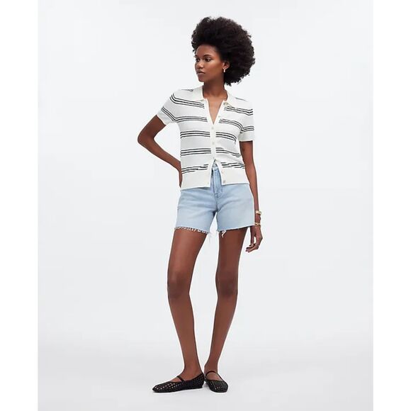 Madewell Tops - Madewell Polo Sweater Tee Stripe Womens XL Light Academia Coastal Grandma Preppy